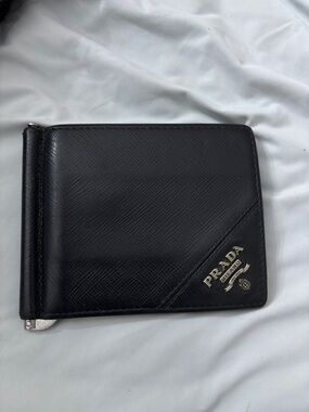 Authentic Prada Black Saffiano Leather Money Clip Card Holder